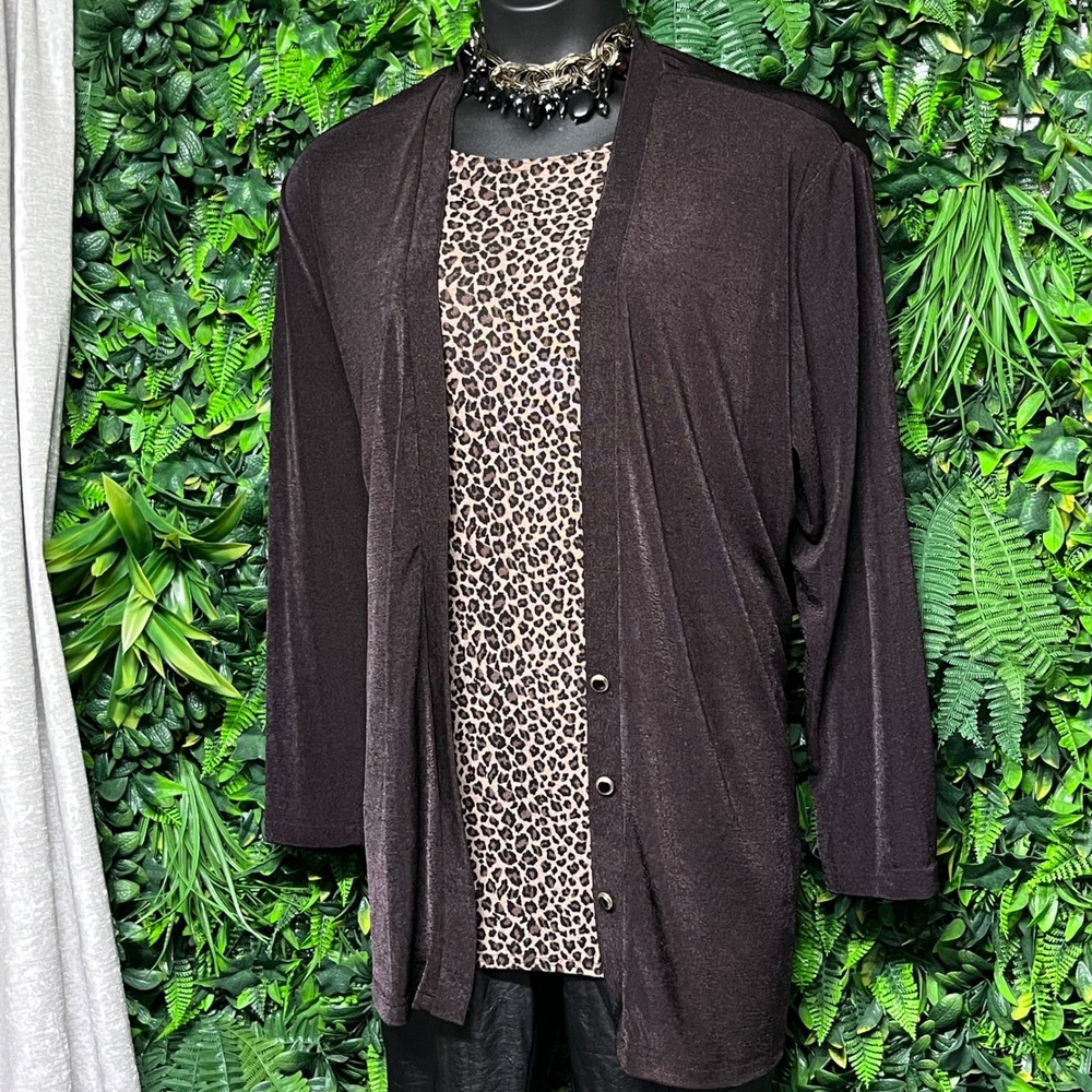 Vintage Justin B Jones Top Women 2X Brown Leopard Print Long Sleeve‎ 3339